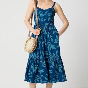 NWT J. Crew Factory Poplin Corset Midi Dress Seaport Blue Cenote